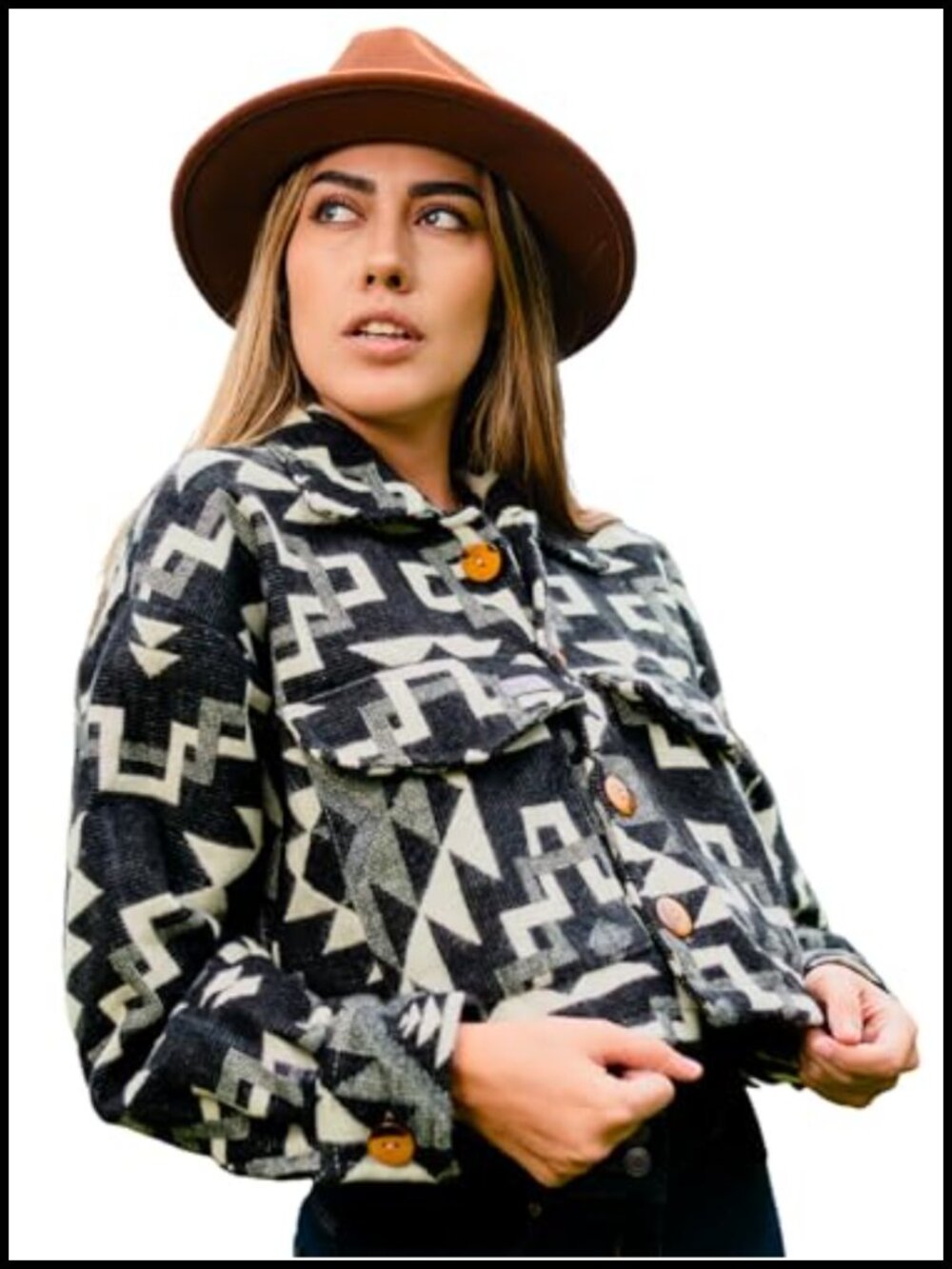 Alpaca Wool Blend Aztec Shacket Jacket Button Down Western Boho Handmade